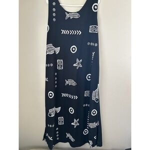VTG Fashion Code Women's Black White Fish Star  Dress 3XL  Boho Vacation Resort